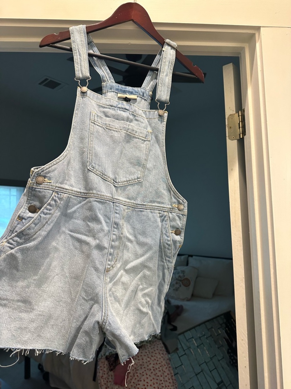Universal Thread Light Wash Denim Short Overalls